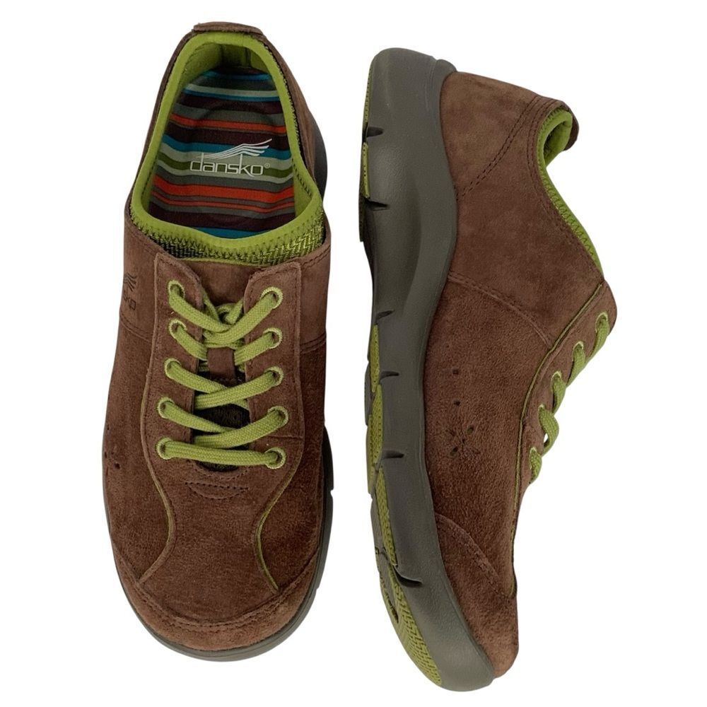 Dansko Elise Brown Suede Green Comfort Lace Up Low Top Women’s Sneaker Sz 37